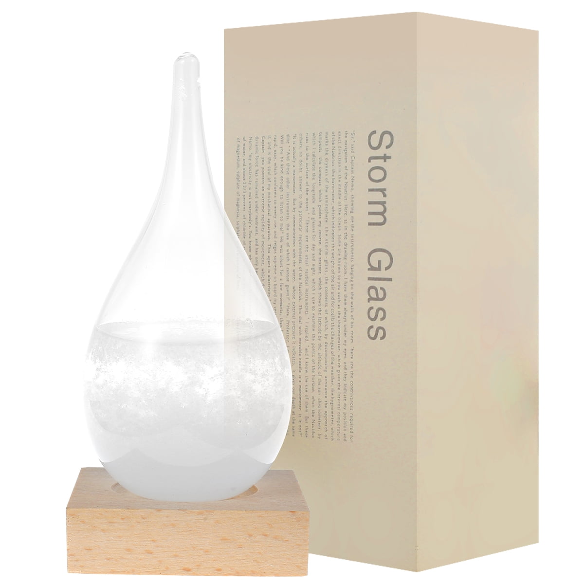 Storm Glass Weather Forecaster Predictor Decorative Wooden Base Water Drop Décor 