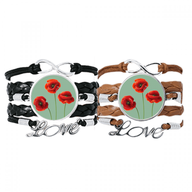 Art Painting Corn Red Flowers Bracelet Hand Strap Leather Rope Wristband Double Set