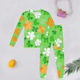 thumbnail image 2 of Gelikeya St Patrick's Day Pajama Sets for Toddler Boys Girls Cartoon Shamrocks Printed Long Sleeve T-Shirt Casual Crewneck Tops and Pants 2 Pieces P03-Light Green 6-7 Years, 2 of 3