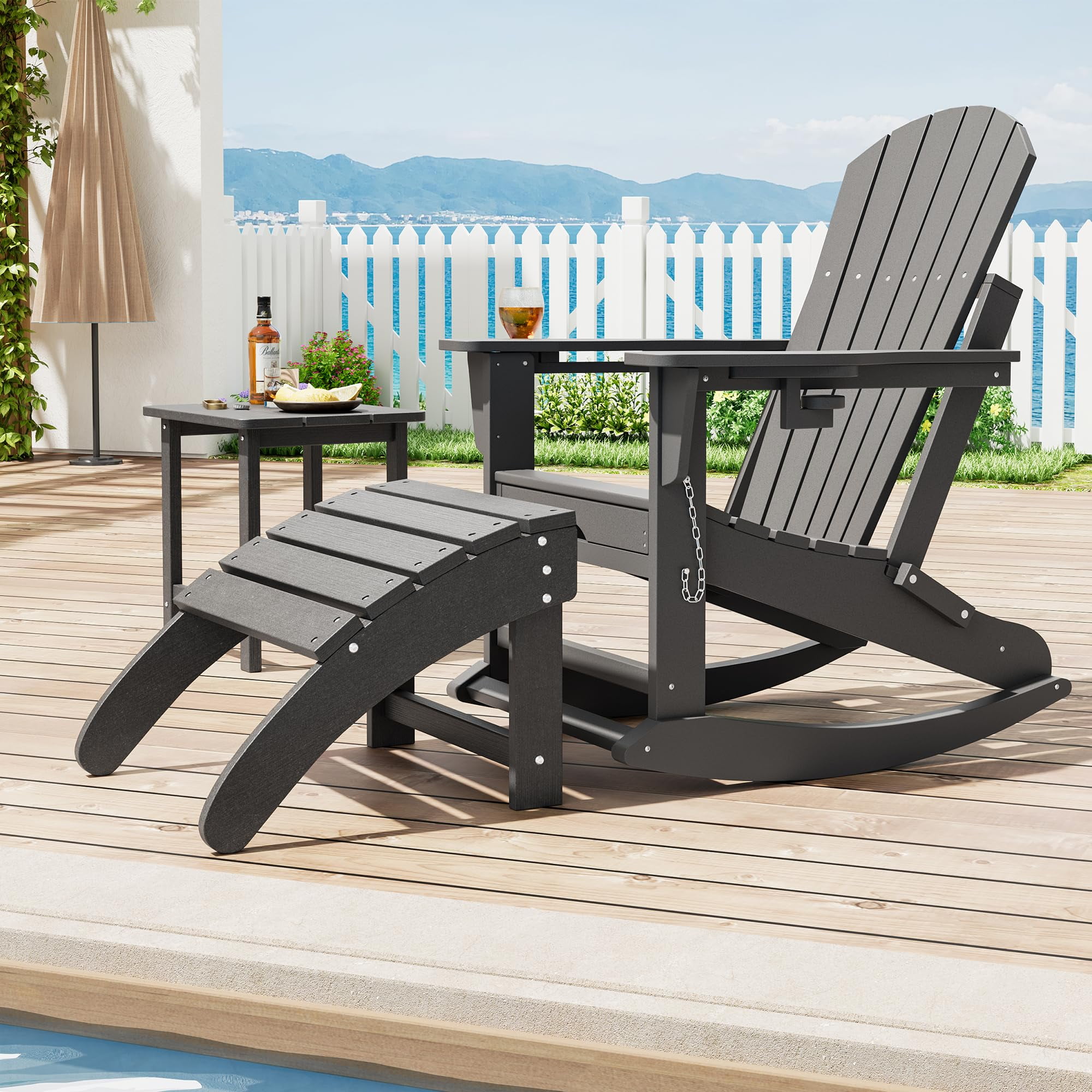 4 Pack Ottoman for Adirondack Chair, Weather Resistance HDPE Adirondack Ottoman Footrest for Outside, Porch, Pool, Lawn, Backyard, Dark Gray