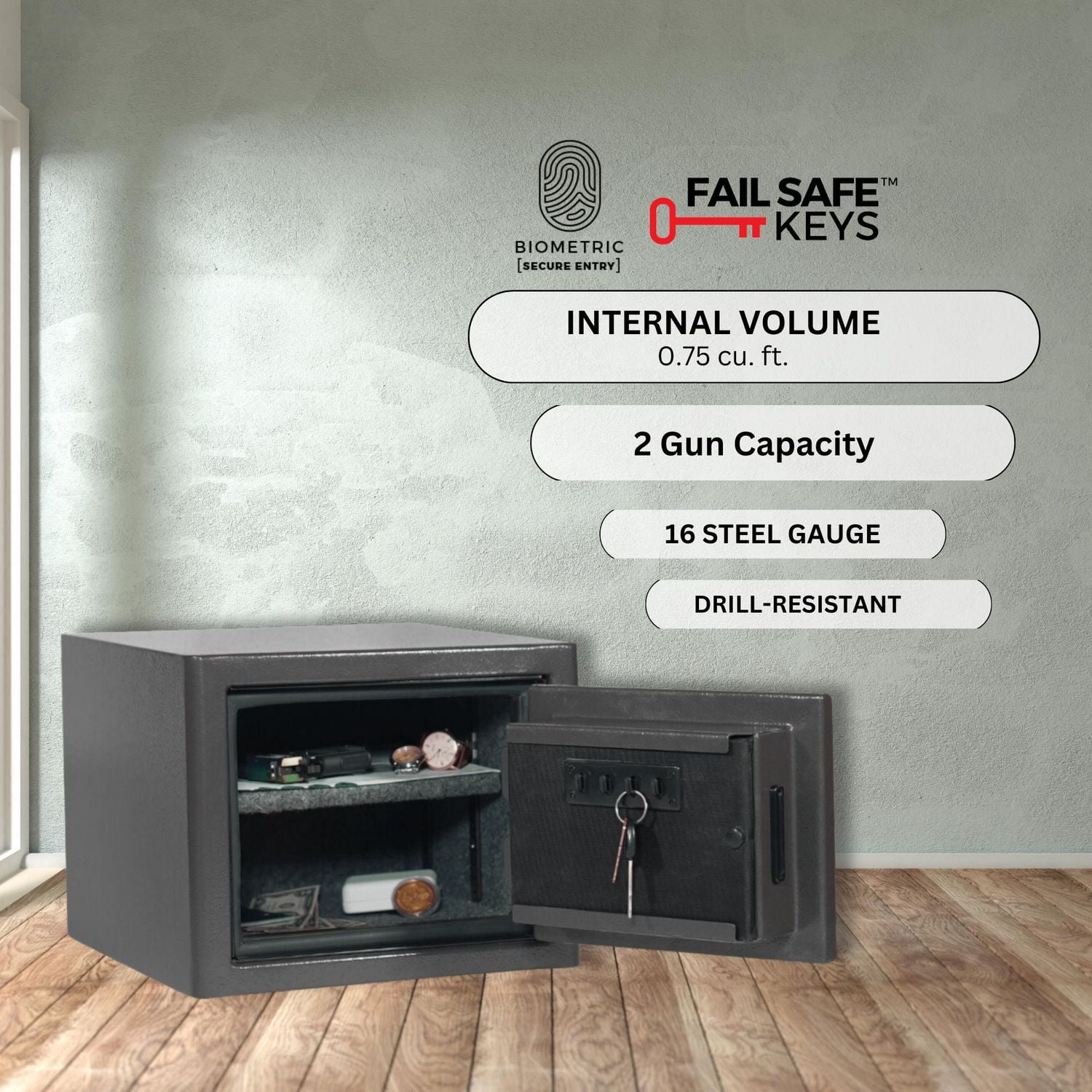 Diamond Series 11.5" Tall Home & Office Safe With Biometric Lock & Triple Seal Protection [.75 CU. FT.]