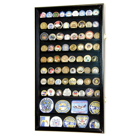 Large Military Challenge Coin Display Case Cabinet