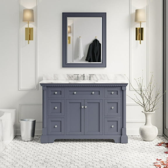 Sydney 48" Bathroom Vanity with Marine Gray Cabinet and Carrara Marble Top