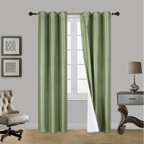 1 Pair Sage Green Noa 63" Length Insulated Lined 100% Heavy Thick Blackout Silver Grommet Window Curtain Panels Drapes Not See Through Energey Saving