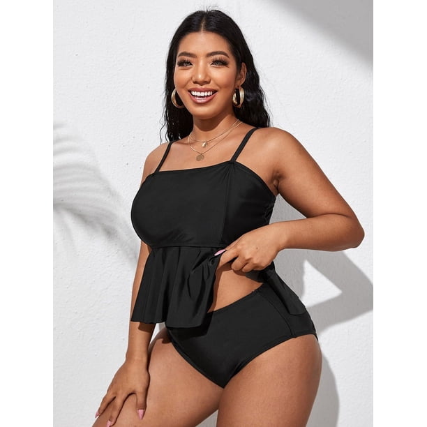 Trajes de baño de talla grande para mujer Trajes de baño de dos piezas con control de abdomen Tops de cintura alta