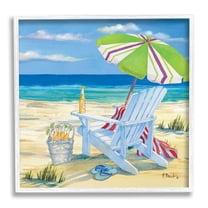 Stupell Industries 5pm Summer Beer Beach Chair Painting White Framed Art Print Wall Art, Design by Paul Brent