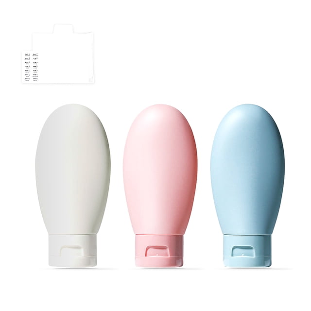 Bearachild Botellas de viaje de plástico de 3 piezas con bolsa de almacenamiento Contenedores de gel de ducha Artículos de tocador Dispensadores de Almacenamiento y organización del hogar Bearachild HA059170-00