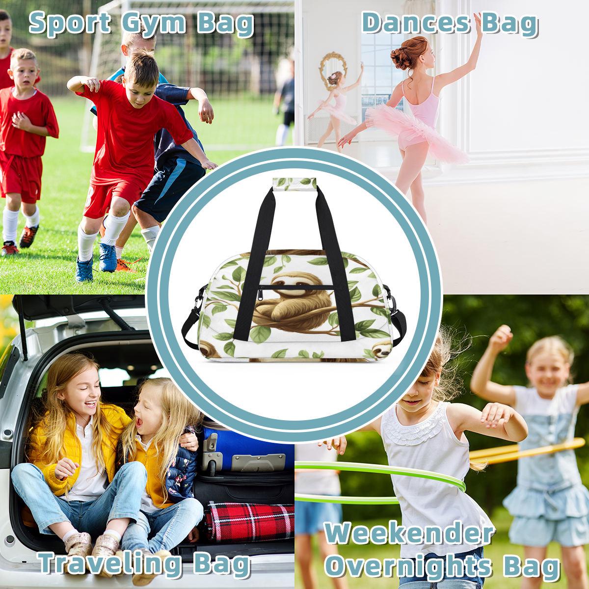 Herdesigns Sloth Sports Duffle Bags Travel Duffle Bag Gym Bag Cute Weekender Travel Bag Waterproof Overnight Bag Carry On Travel Tote Bag Dance Bags