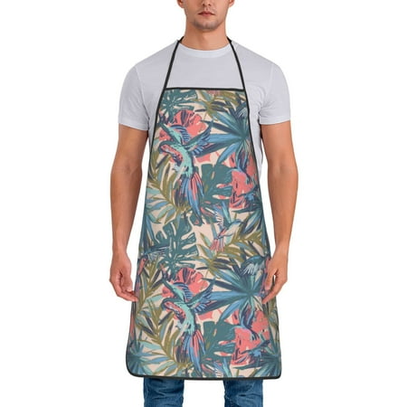 

Apron for Men Women Painted Palm Leaf Parrot Waterproof Chef Kitchen Baking Apron with Long Ties Aprons for Cooking Baking and Gardening Kitchen Collection