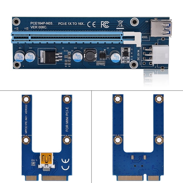 Mini PCI E à PCI Express16x Riser Adaptateur avec Cordon d'Alimentation, pour l'Extraction de Carte Vidéo, Adopter 4 Condensateurs à l'État Solide, Interface 6pin sur la Carte Graphique