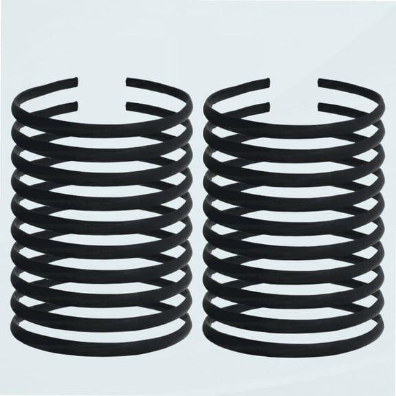 20 Pack Women Black Plain Blank Satin Cloth Fabric Covered Slim Thin Hard Black plastic Headband Base Hairband Elastic Hair Hoop Holder Clasp Tiara Crown Headpiece Accessories DIY