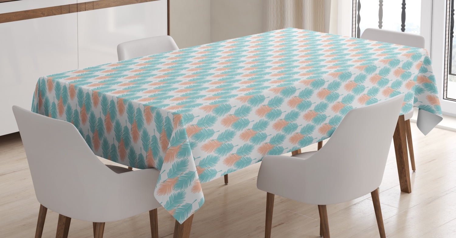 Tropical Tablecloth, Exotic Palm Leaves Pattern with Pale Tones