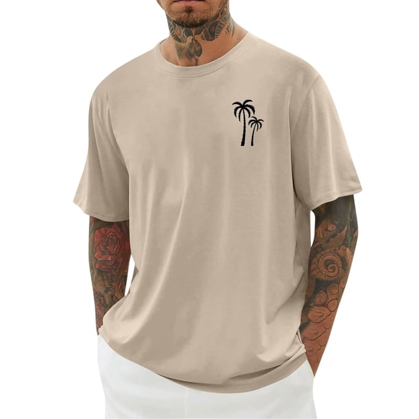 Camisas de Manga Larga para Hombres Imprimir Casual Cuello Redondo Blusa de Manga Corta, Camisas de Lino para Hombres