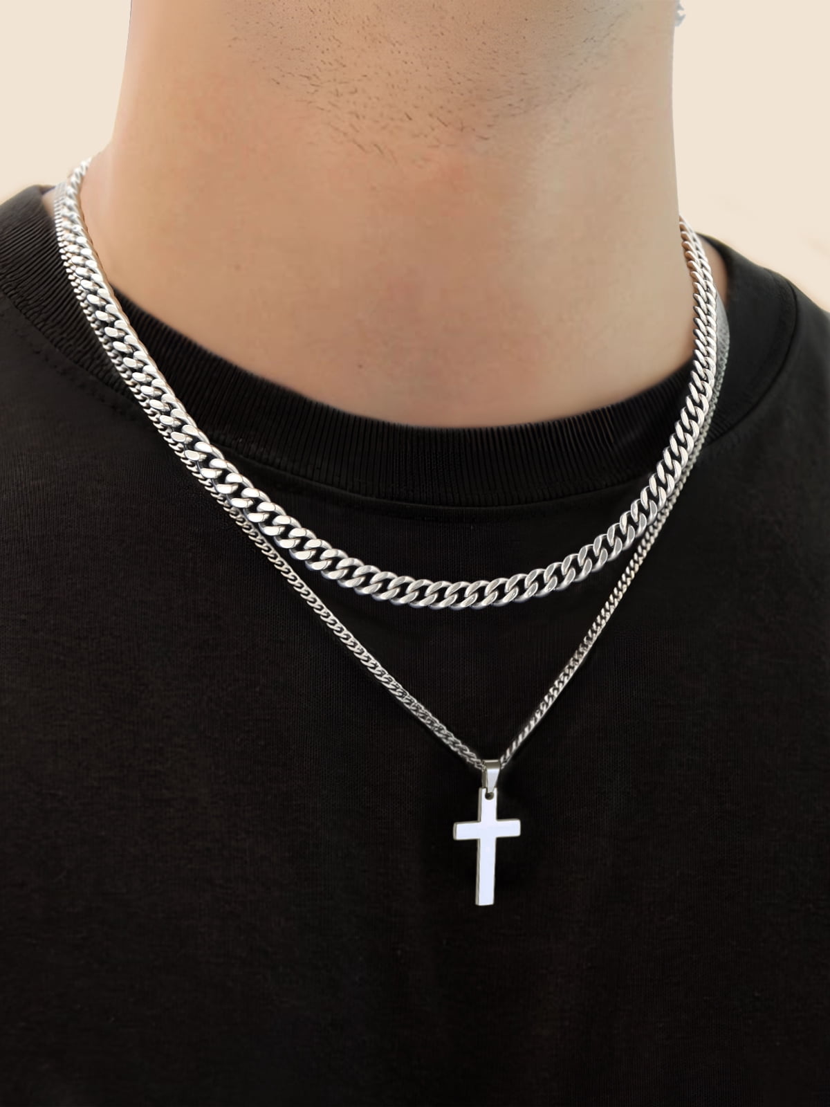 FaithHeart Cuban Link Chain Necklace for Men Stainless Steel Silver Jewelry Gift with Card To My Son Birthday Christmas Graduation 7mm 20"
