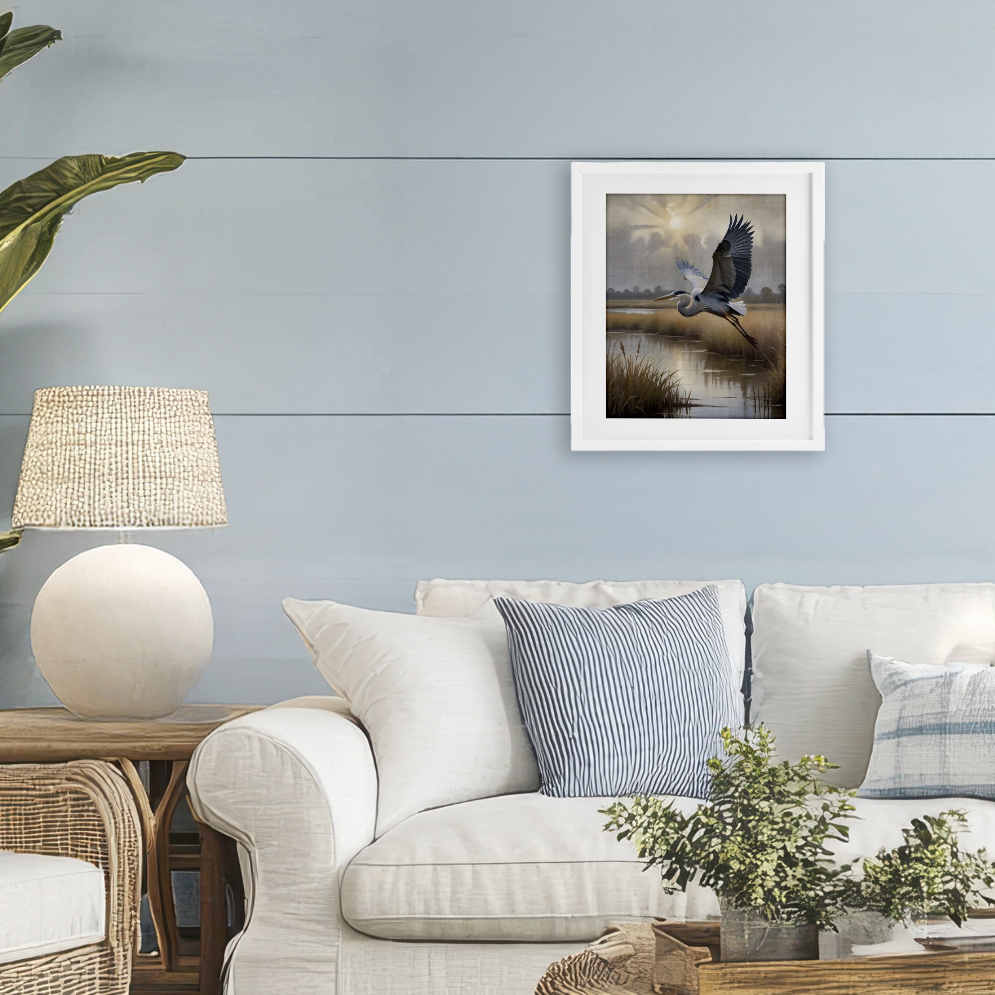 Stupell Industries Heron Flight over Wetlands White Framed Print Under Glass, design by Susan Arnot