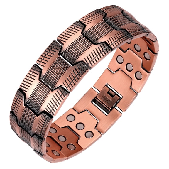 GMOX Men's 99.99% Pure Copper 3X Strength Magnetic Link Bracelet, Adjustable Length