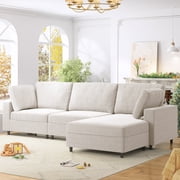 MUZZ L Shaped Sectional Sofa, Convertible 107 Oversize Modular Sectional Sofa, 3 Seater Sectional Couch with Pillows and Chaise Lounge for Living Room/Apartment, Beige,Right