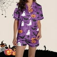 thumbnail image 6 of Women's Halloween 2PC Pajamas Set Short Sleeve Lapel Button Down Shirt And Shorts Lounge Set Print Homewear with Pockets Purple-2 M, 6 of 8