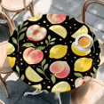 thumbnail image 4 of Summer Fruit Round Tablecloth 36-44 Inch Round Fitted Table Cloth with Elastic Edge, Spring Botanical Lemon Peach Black Waterproof Table Cover Protector for Outdoor Picnic Party Dining, 4 of 9