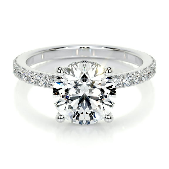 Blue Jewel Classic 2 Ct Radiant Cut Hidden Halo Eternity Diamond Ring – 14K White Gold Plated with Lab Simulated Diamond – Timeless Engagement Ring for Women – Ideal Gift for Special Dates