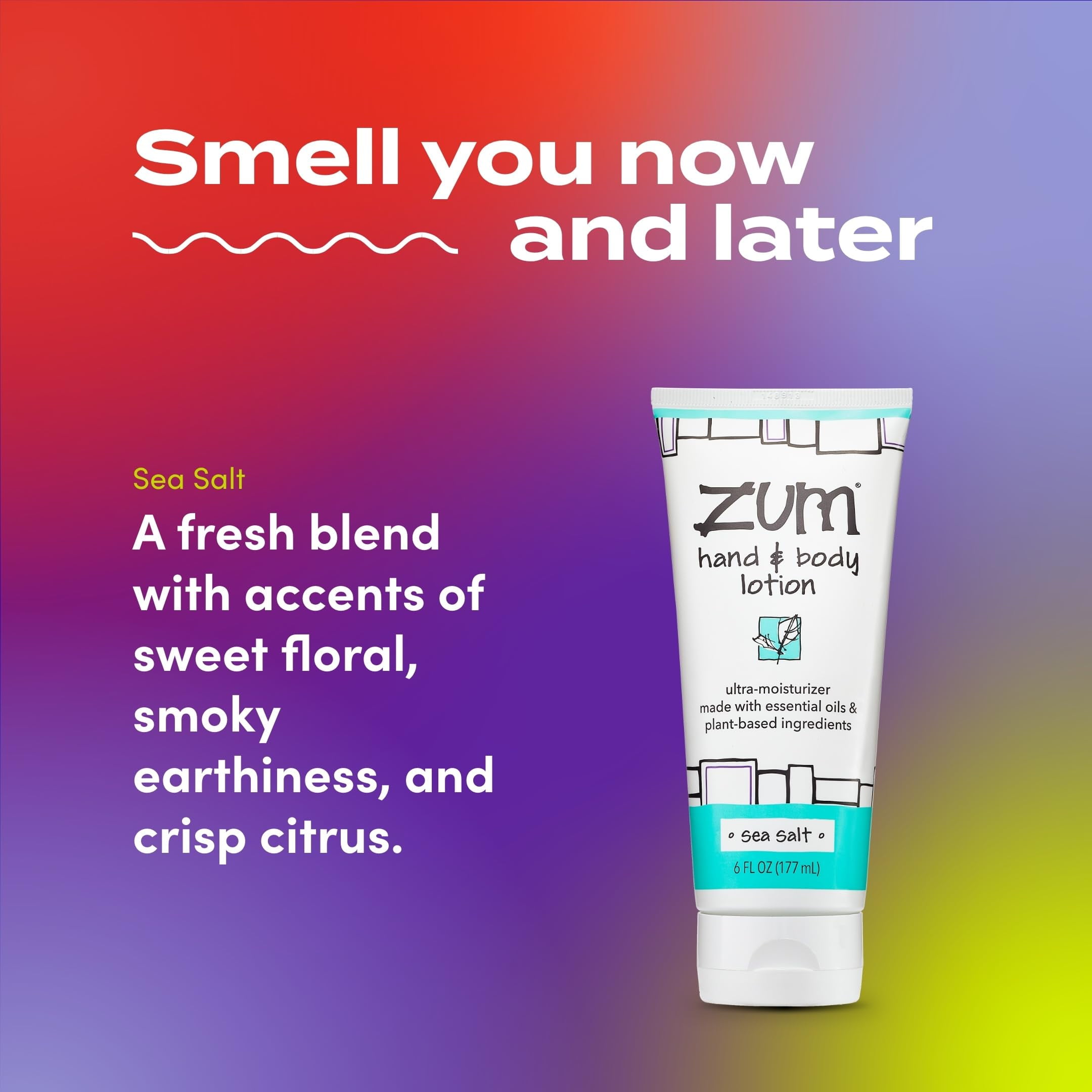 Zum by Indigo Wild Hand & Body Lotion - Natural Hand Lotion for Dry Hands - Body Lotion for Women & Men - Body Moisturizers Include Shea Butter, Jojoba Oil & More - Sea Salt Scent - 6 fl oz (2 Pack)