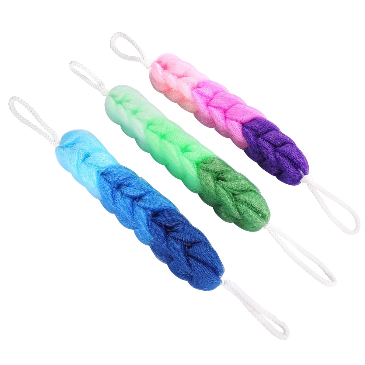 ROSENICE 3pcs Exfoliating Bath Sponge Shower Pouf Stretchy back