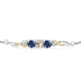 thumbnail image 2 of 925 Sterling Silver and 10K Yellow Gold Peach Morganite Blue Created Sapphire and Lab Grown Diamond Tennis Bracelet for Women (1.62 Cttw, Gemstone October Birthstone, Fully Adjustable up to 9 inch), 2 of 4