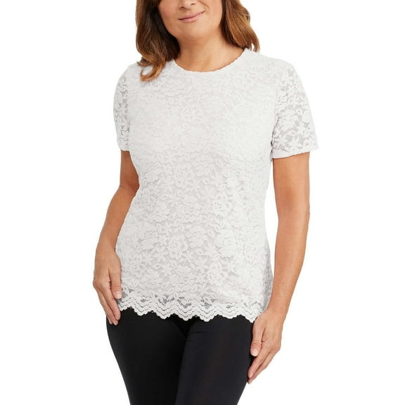 Teddi Rose Women's Lacy Floral Lace Top, White, Large