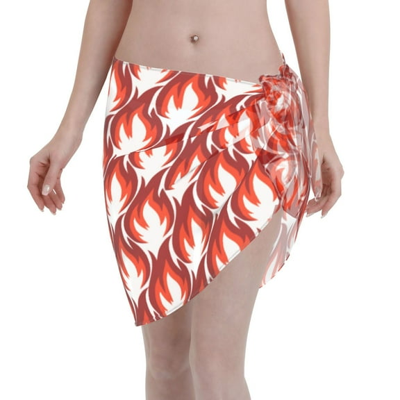 Wukai Fire Symbols Women’s Short Sarongs Beach Wrap Bikini Bottom Short Skirt Chiffon Scarf for Swimwear
