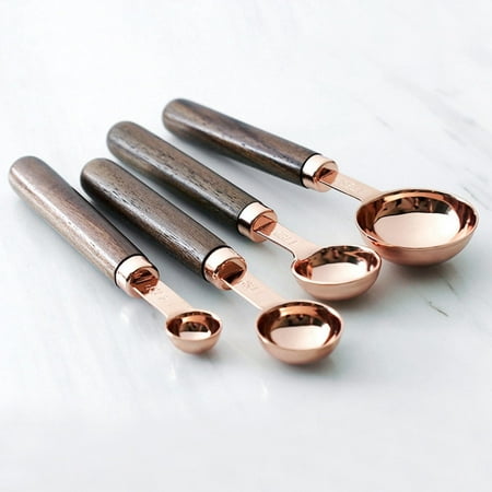 

Mgaxyff Stainless Steel Measuring Spoon 4Pcs/Set Stainless Steel Measuring Spoon Set Rose Gold With Wood Handle Bakeware Kitchen Measuring Spoon