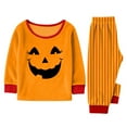 thumbnail image 4 of Family Halloween Matching Pajama Set, Soft-Touch Snuggle Comfort Frosty Storytime Essential 2-Piece Pullover Top Pants for Men Women Kids Baby, Round Collar Elastic Waist - Child, Orange 4Y, 4 of 4