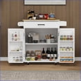 thumbnail image 4 of Kitchen Island Rolling Cart with Drawer, 2 Doors & Adjustable Shelves – White Farmhouse Rubber Wood Top | White | Solid Wood+MDF, 4 of 16