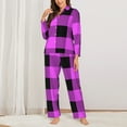 thumbnail image 3 of Bingfone Womens Pajama Sets Purple Black Buffalo Plaid Print,Long Sleeve Loungewear Pajamas Set-Small, 3 of 9