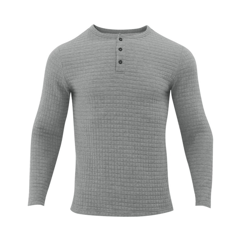VSSSJ Men's Waffle Henley Shirt Casual Long Sleeve Button Round