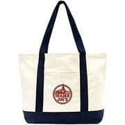 PACKABLE PLAY Trader Joe's Large Tote Shopping Bag Cotton Canvas Embroidered Bag White Blue