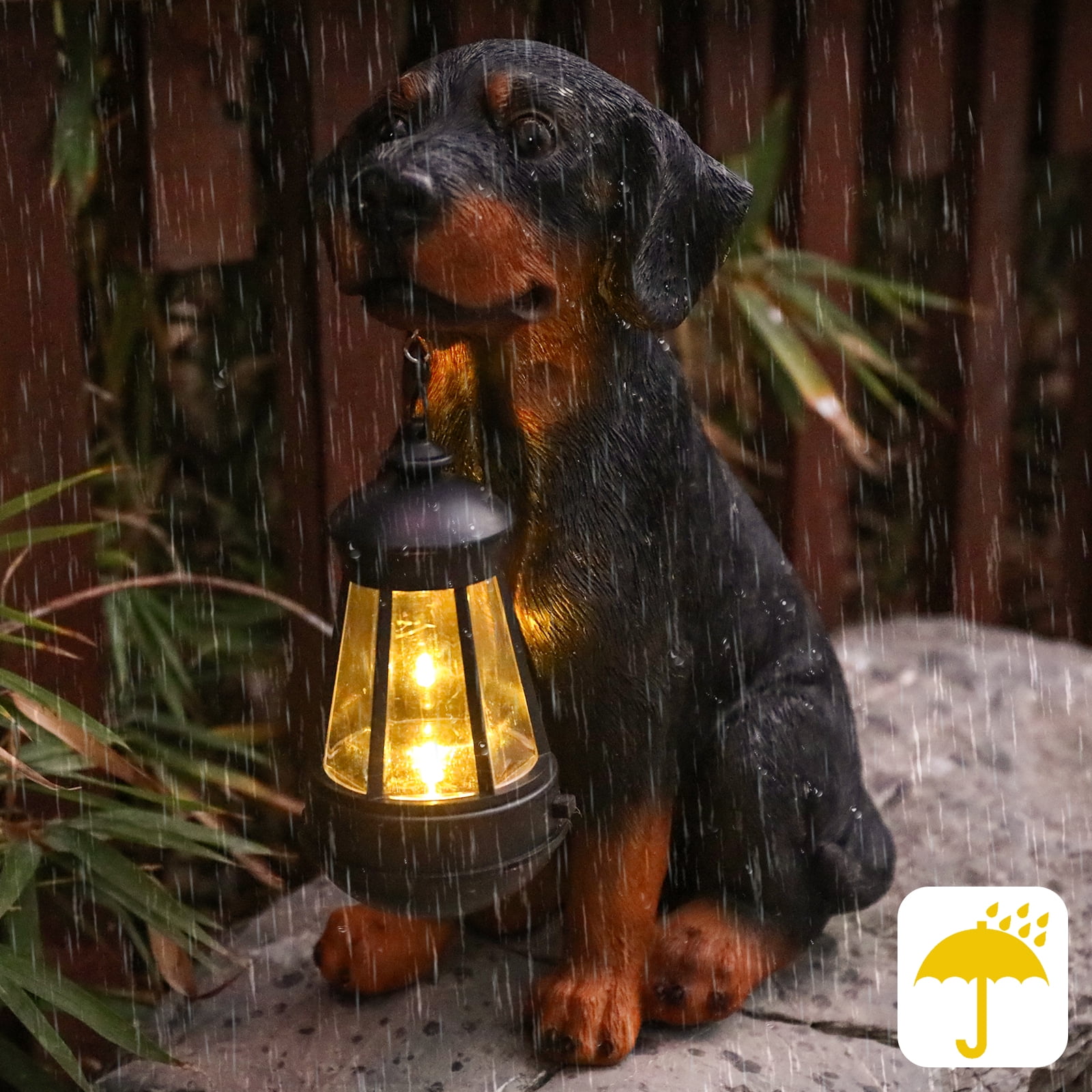 Solar LED Dog Statue - 13" Puppy Figurine Garden Decor with Lights, Garden Statue Outdoor Decoration for Patio, Lawn, Yard