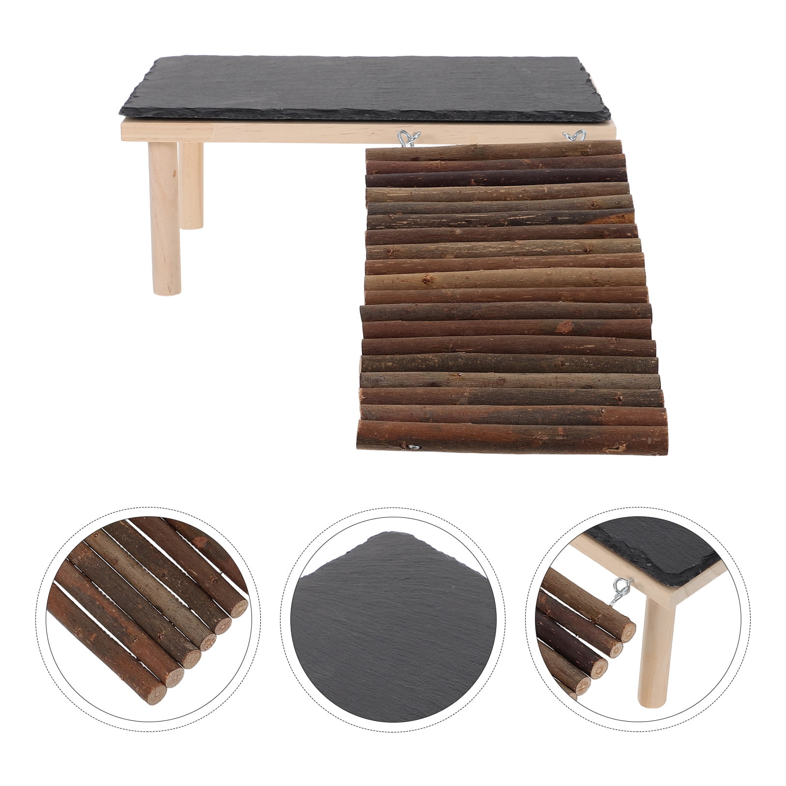 FOMIYES 1 Set Wooden Basking Platform with Climbing Ramp for Bearded Dragon