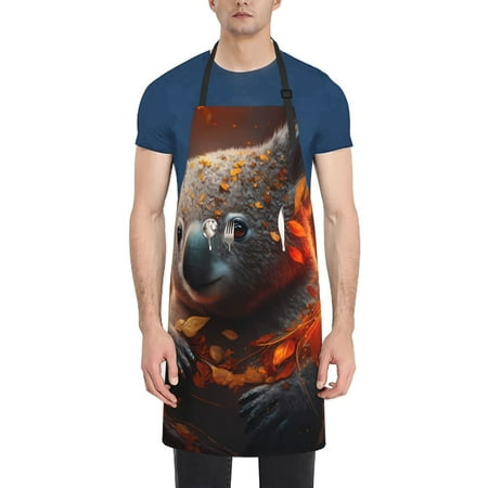 

Xecao Cute Maple Leaf Koala Print Kitchen Cooking Aprons Waterproof Adjustable Bib Aprons with 2 Pockets for Women Men Chef