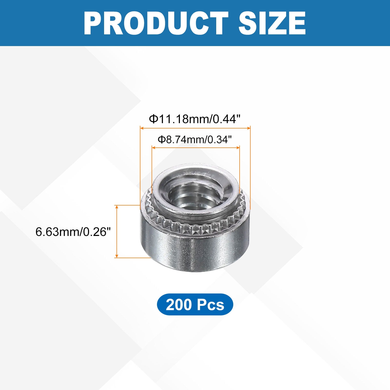 200Pcs Self-Clinching Nuts, 1/4"-20 x 0.26" 304 Stainless Steel Rivet Fastener