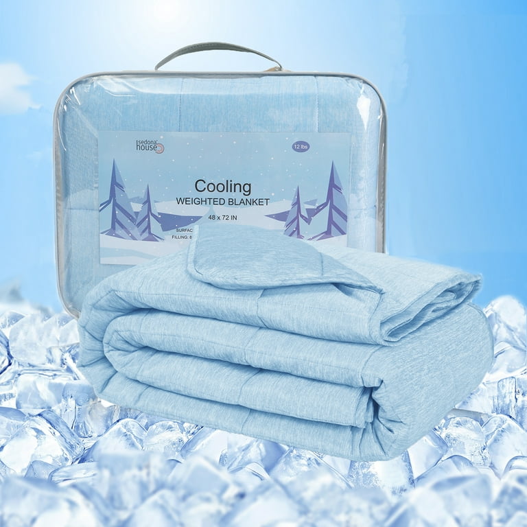 12 lbs Summer Cooling Touch Weighted Blanket Breathable Heavy Glass Beads Blanket Calm Cool Sleeping for Adults 48 x 72 in Blue Color