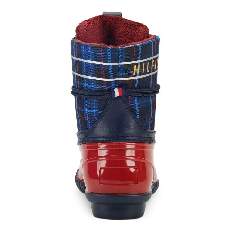 HILFIGER 7 Block Back Logo TOMMY Plaid Round Heel Comfort M Pull Navy Waterproof Padded Duck Boots And Eyelet Toe Lace-Up Hessa Front Womens Tag