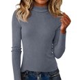 thumbnail image 2 of Womens Long Sleeve Turtleneck Sweaters Ribbed Knit Pullover Tops Slim Fit Basic Casual Comfort Soft Outfits Gray M, 2 of 6