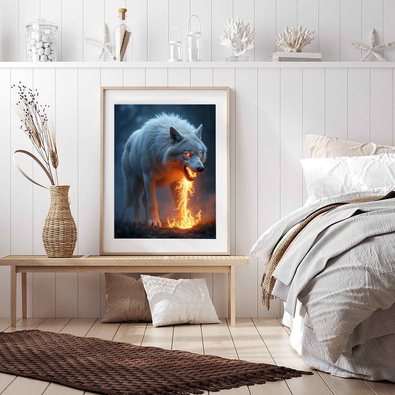 Diamond Art Kits for Adults - 5d White Wolf Flames Glowing Eyes Forest Diamond Painting for Adults, Diamond Art for Adults Beginners, Diamond Painting Kits for Adults for Home Wall Decor