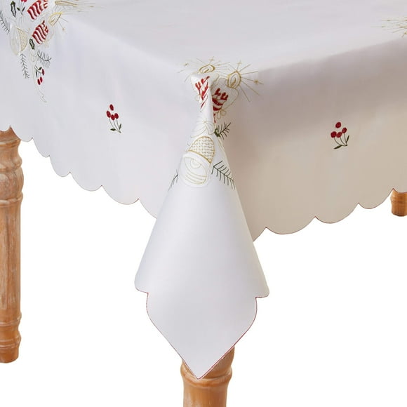 Violet Linen Bougie Brodée Blanche Décoration de Table de Noël, 36 Pouces Carré, Cloche à Glissière