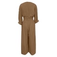 thumbnail image 7 of HAIJIE Women’s Wrap V-Neck Jumpsuit, Cuffed 3/4 Sleeves, Waist Cinched, Wide Leg, Assorted Solid Colors (Brown,L), 7 of 7