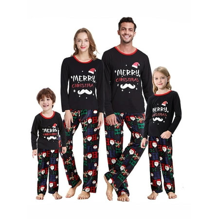 

Peyakidsaa Family Matching Christmas Pajamas Cartoon Print Long-Sleeved Tops + Elastic Waist Long Pants