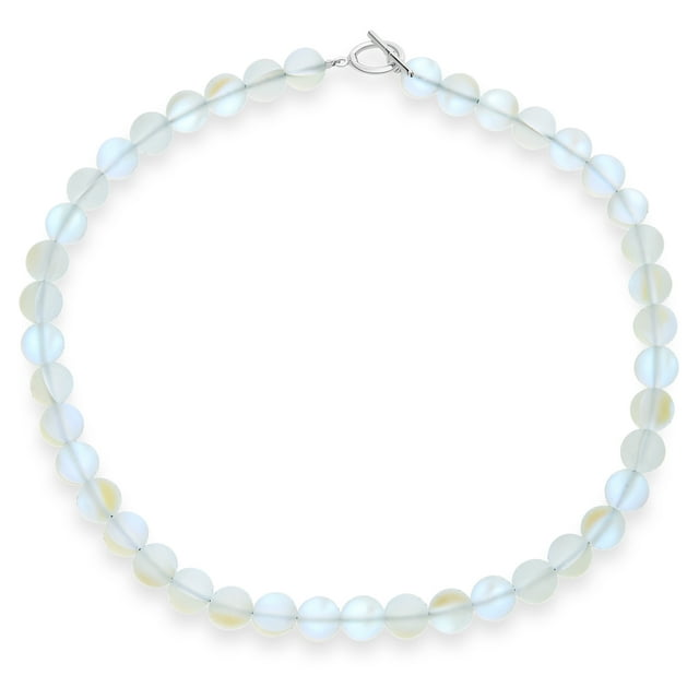 Plain Simple Western Jewelry Changing Transcalent Created Moonstone Round 10MM Bead Strand Necklace for Women Silver Plated Clasp 19 Inch