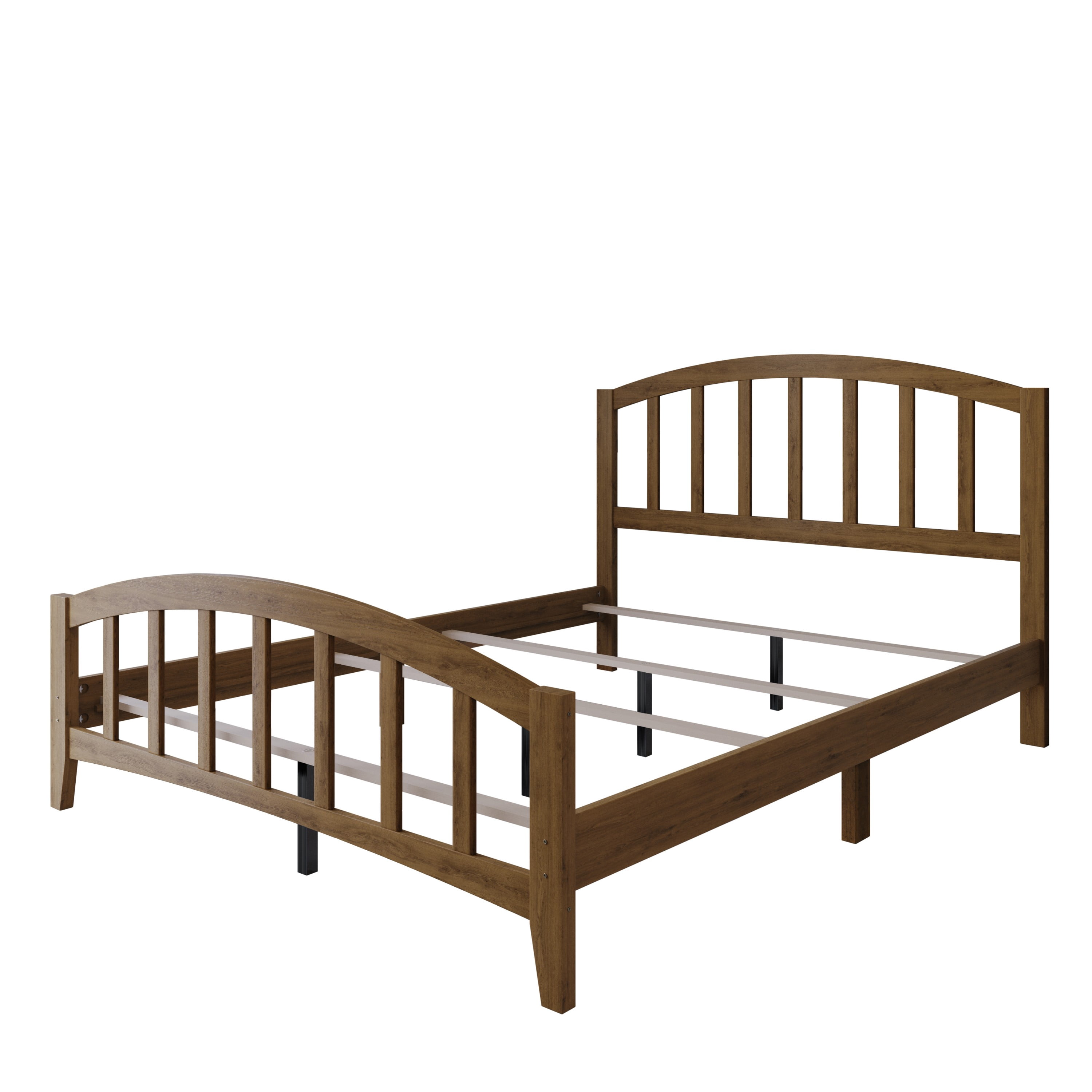 Home Design Nogales Twin Panel Bed Frame with Arched Slat Headboard and Center Support, Brown, Box Spring Required, Easy Assembly