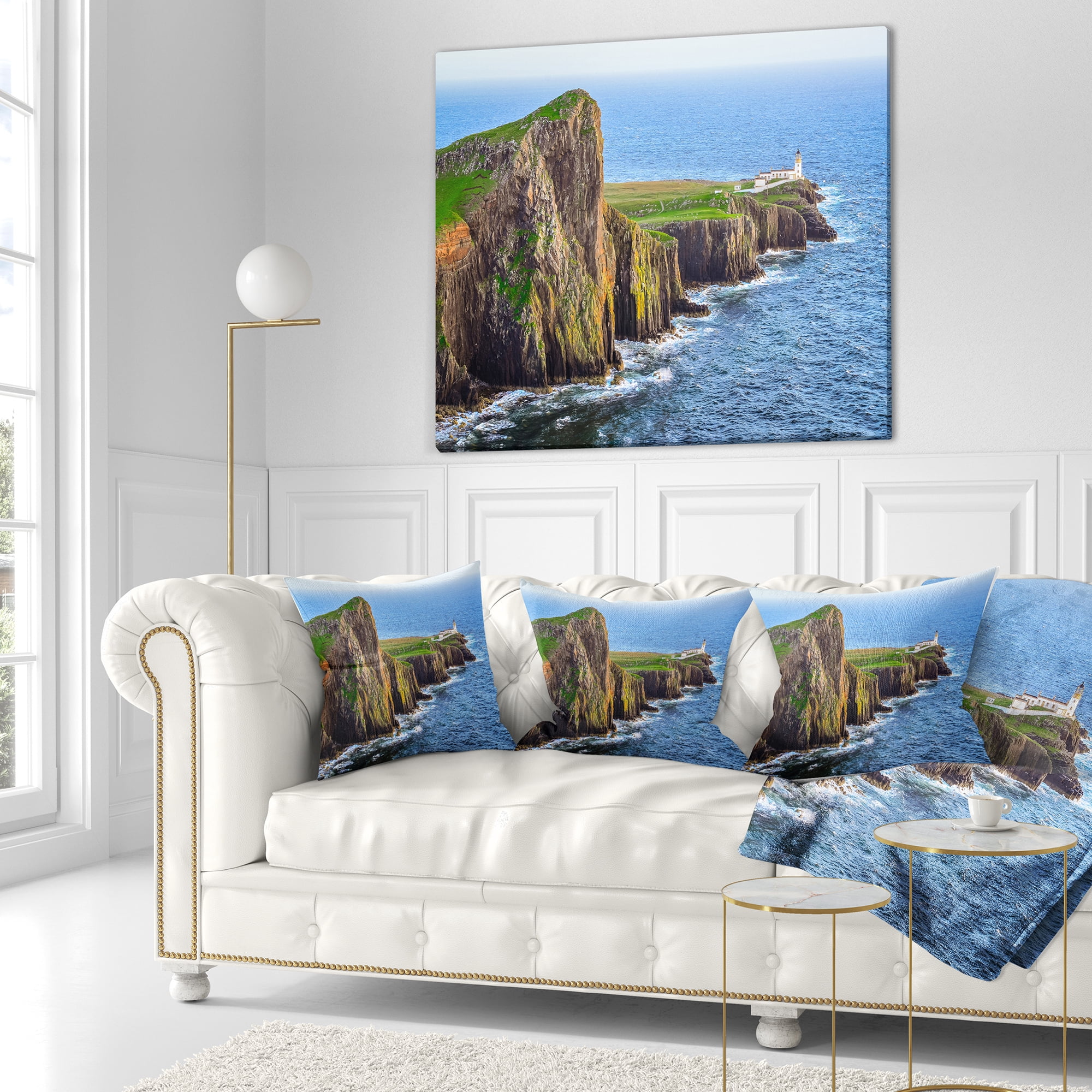 Designart Rocky Ocean Coastline Scotland - Photography Throw Pillow - 18x18
