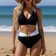 thumbnail image 1 of Trajes de baño Amzcrzy Tankini para mujer, bikini para mujer, color sólido, braguitas con tirantes, traje de baño con almohadilla para el pecho y correa para el cuello sin soporte de acero, negro, 3XL, 1 of 6
